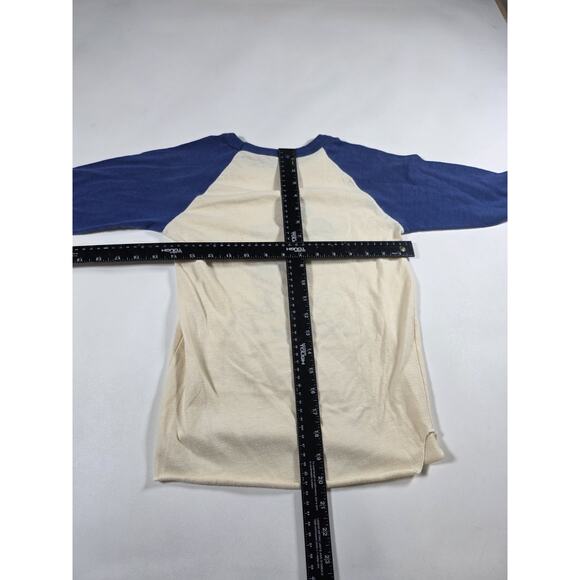 Disney 3/4 Sleeve Baseball Style T-Shirt Size Small Mickey Mouse 70s Blue White - Picture 3 of 3